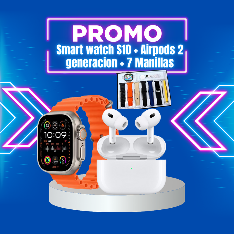 Smart Watch S10 + Airpods 2 Generacion + 7 Manillas